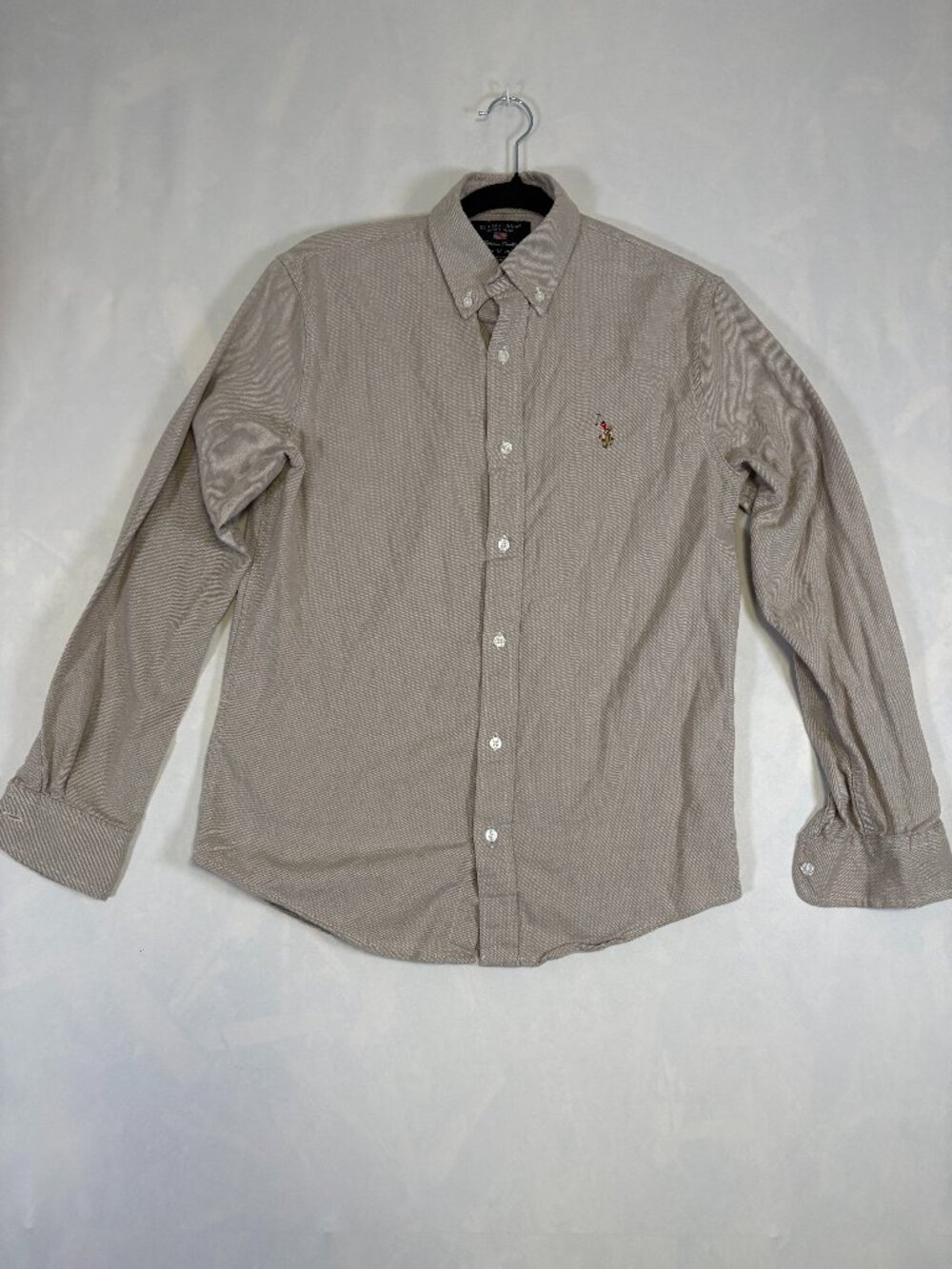 St Polo Assn Men’s Medium Button Down Shirt Beige 100% Cotton Long Sleeve